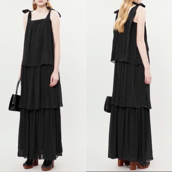 Happy X Nature Tiered Swiss Dot Crepe Maxi Dress - Picture 1 of 7
